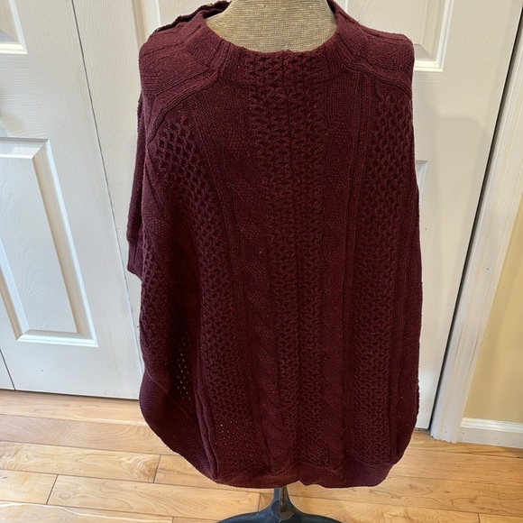 Talbots maroon cabled oversized lightweight poncho sweater - Picture 4 of 11